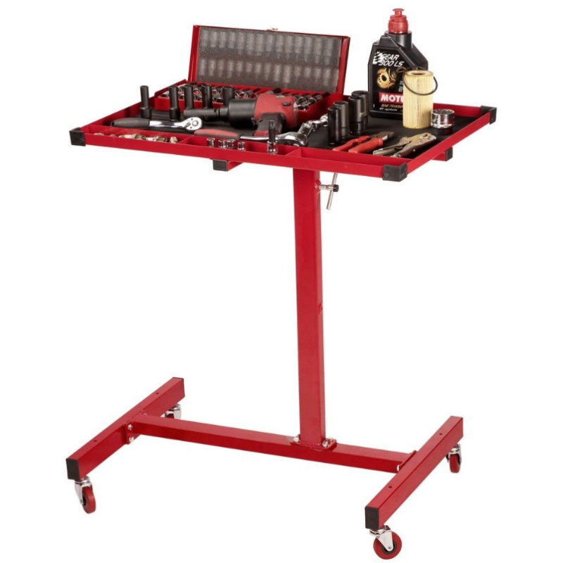 Mesa de trabajo portátil con altura ajustable.