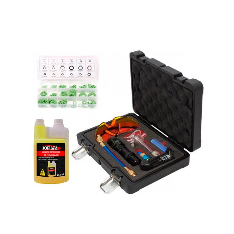Kit de herramientas Detección de fugas de sistema de aire acondicionado ACC + Líquido detector + juntas tóricas 225 piezas